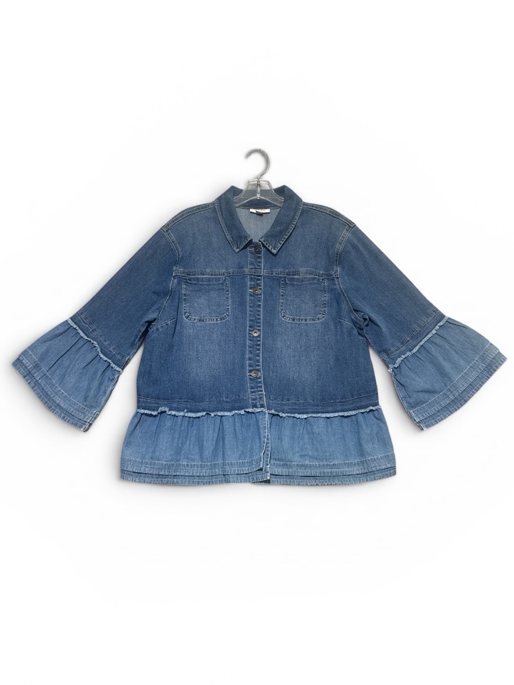 Style & Co. Blue Denim Peplum Ruffle Sleeve Jean Jacket Sz XL - Picture 3 of 10